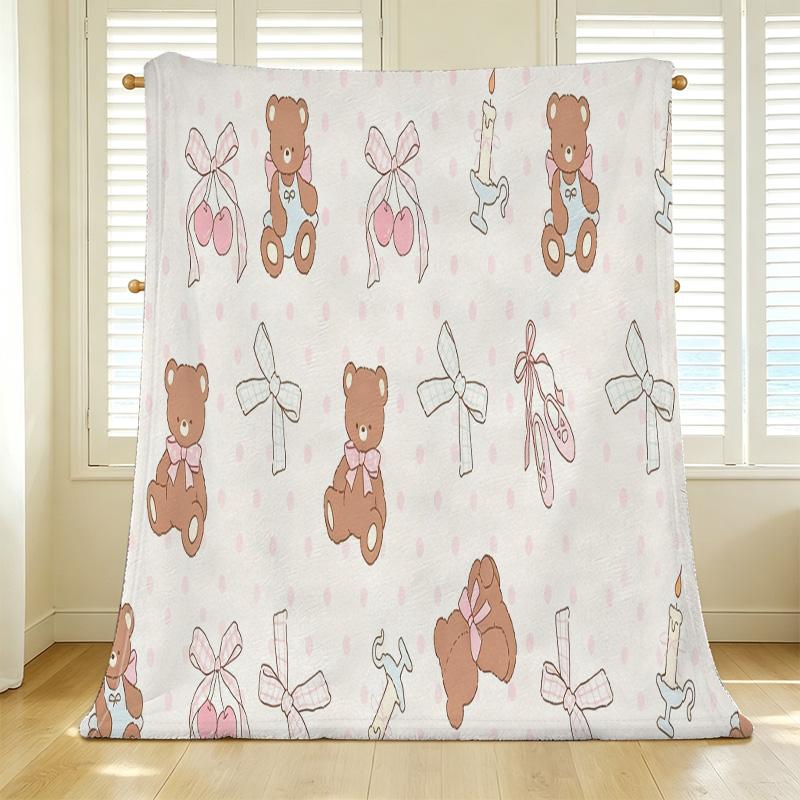 Lightweight Flannel Blanket | Bear-Themed Warm Cozy Throw for Home, Nap, Window Sill Decor, Halloween & Christmas