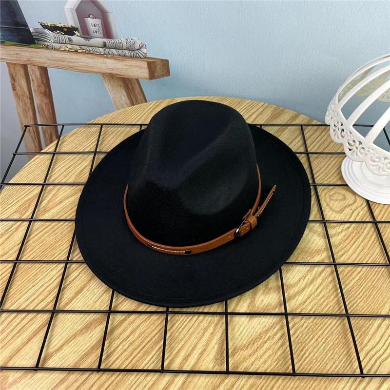European and American style retro casual manama big-brimmed top hat women's autumn and winter British versatile woolen hat belt jazz