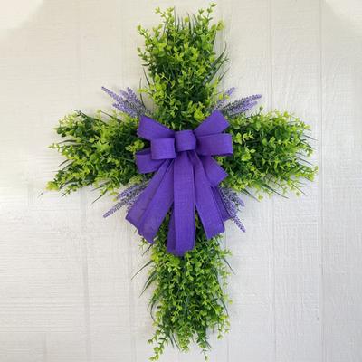 Cross Flower Wreath Door Hanging Decoration Cross Flower Wreath Lavender Front Door Church Decoration