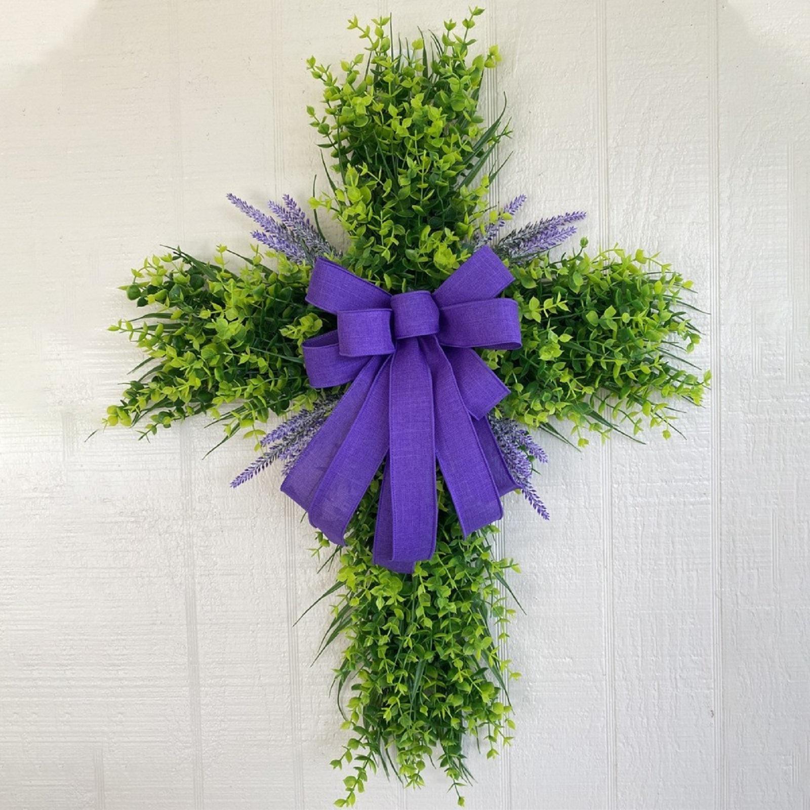 Cross Flower Wreath Door Hanging Decoration Cross Flower Wreath Lavender Front Door Church Decoration One Size зелёный