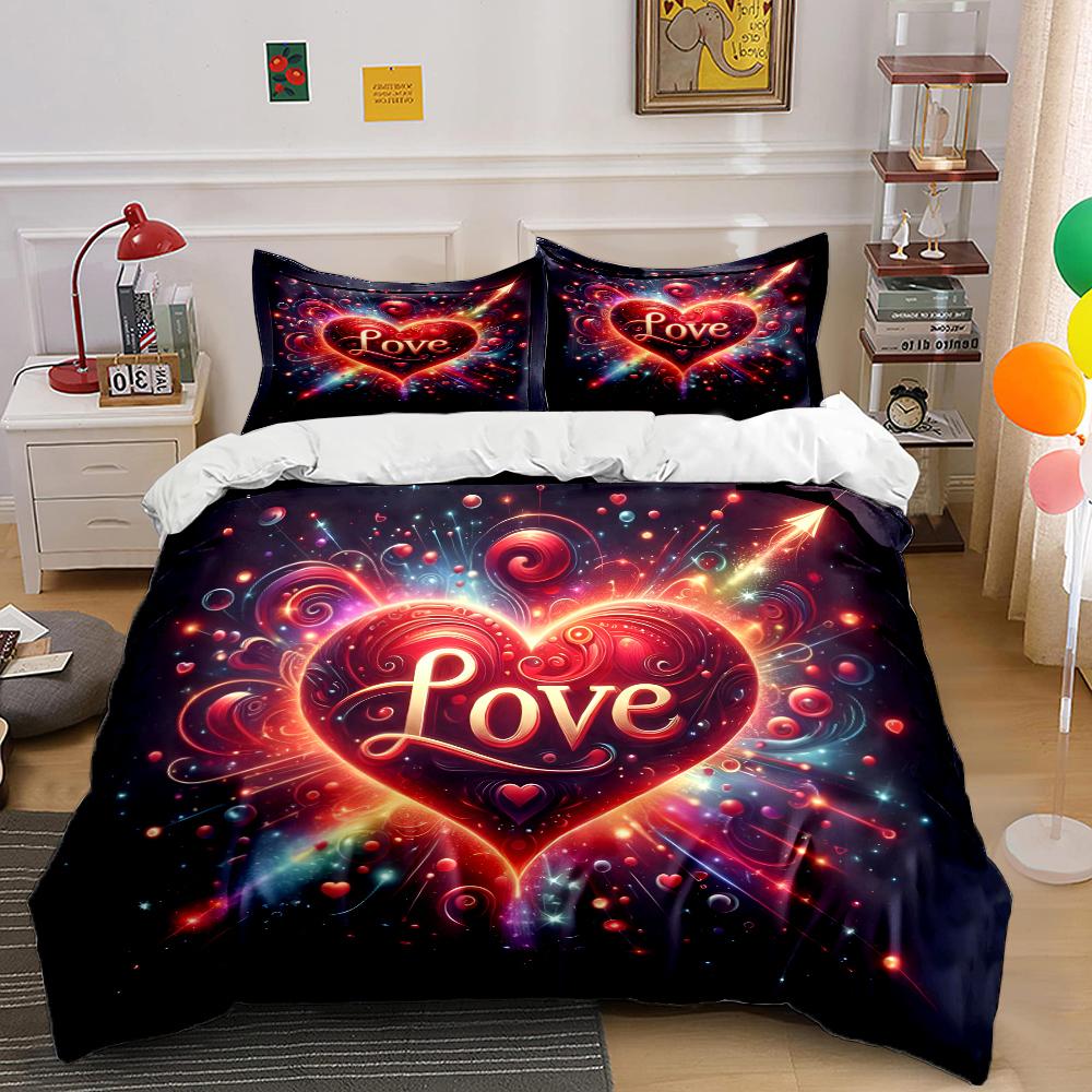 3-teiliges Fantasy Love Kunstdruck Bettwäscheset Bettbezug 1 Bettbezug 2 Kissenbezüge Erwachsenen- und Kinderbettwäscheset Luxus für Geschenke