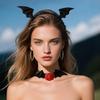 Halloween Devil Costume Set Devil Bat Headband Lace Choker Demons Cosplay Accessories for Carnivals Themed Party Props