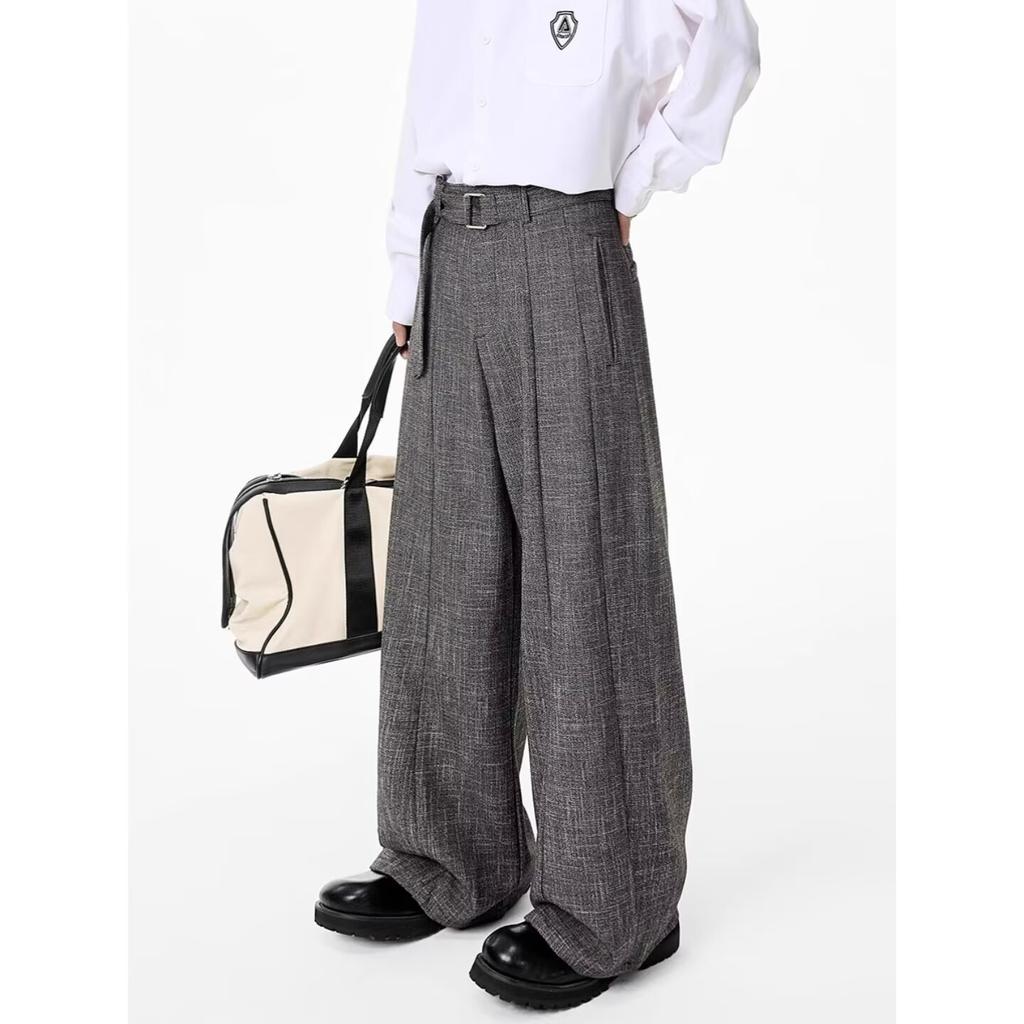 Old money style textured trousers men's spring and autumn trendy brand loose wide-leg niche drape casual trousers