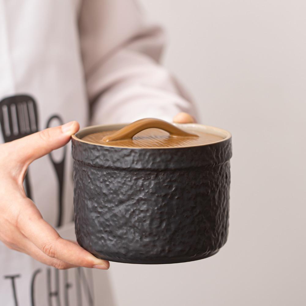 Ceramic Marble Stewed Pot Water-proof Stewed Pot with Cover Ceramic Steamed Egg Bowl Egg Soup Stewed Pot with Wood Grain Cover