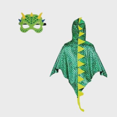 Kids' Halloween Dinosaur Costume Set with Green Cloak, Eye Mask, and Wristband for Role Play