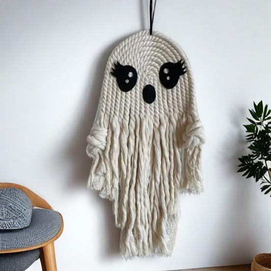 Halloween Ghost Wall Hanging Decoration Boho Handwoven Cotton Rope Ghost