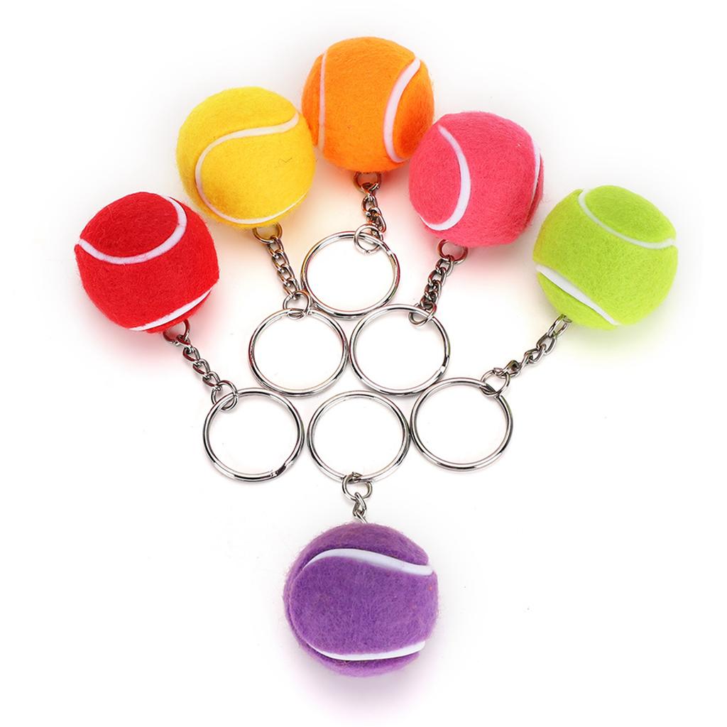 6pcs Tennis Ball Keychain Keyring Pendant Decoration Gift Multi Colors for Bags Key 4cm