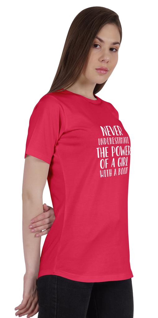 Inkmeso Womens Quote Top   Never Underestimate The Power Of A Girl With A Book   Graphic Print Tee