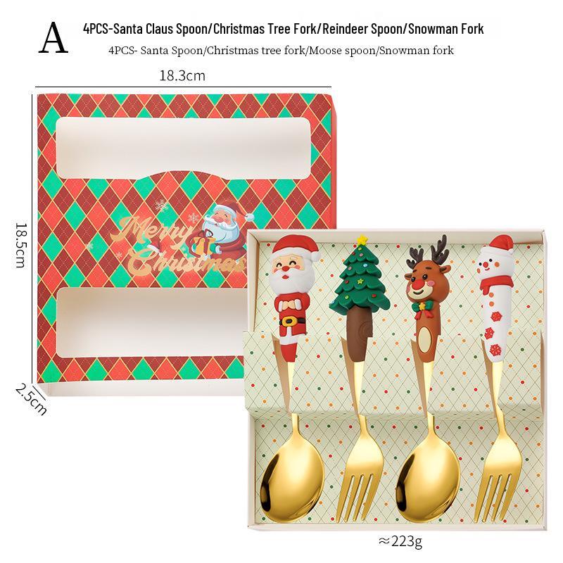 Creatieve Kerstman Koffielepel & Dessertvork Set - Roestvrijstalen Bestek voor Kerst