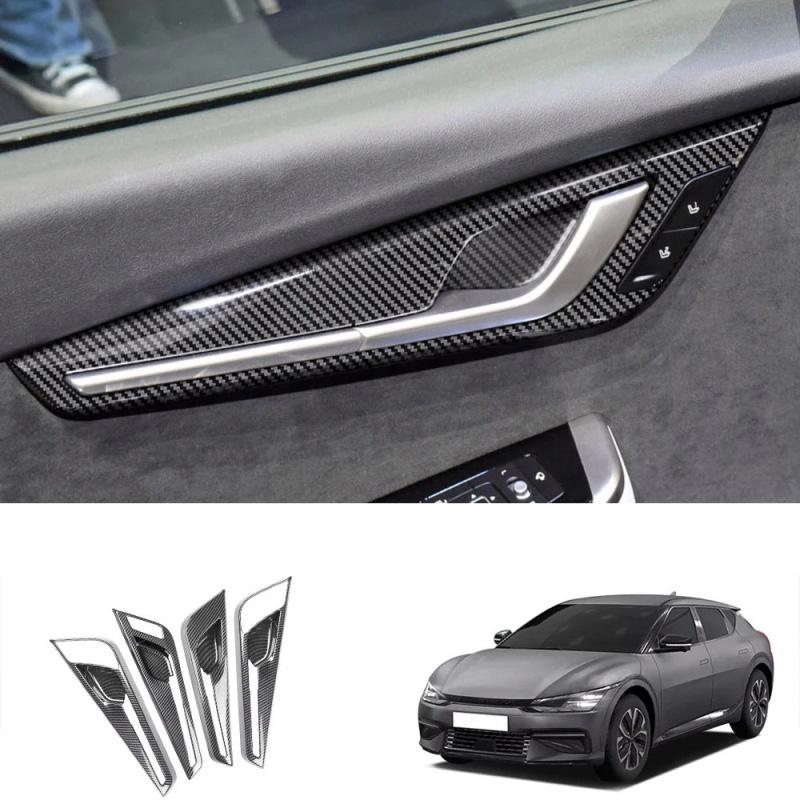 LHD RHD For KIA EV6 GT Line 202 ABS Carbon Fiber Interior Mouldings Inner Door Handle Bowl Panel Decorate Cover Accessories