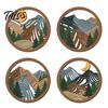 Wooden Forest Wall Art 4Pcs Boho Mountain Art, 2D Flat Abstract Landscape Decor, Geometric Hanging Sign, Natural Artwork, Sun Moon Pine Tree Decor for