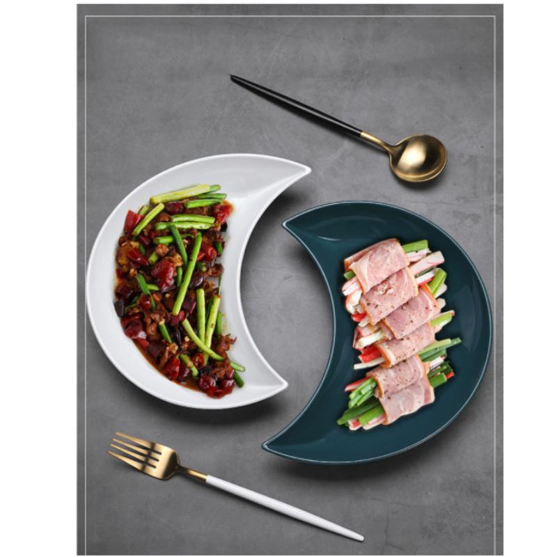 5 ks Kuchyňské jídelní talíře Půlměsícovitý bílý set Talíře Stohovatelné Jídlo Svačina Večeře Jídelní talíř Evropský styl Podnosy