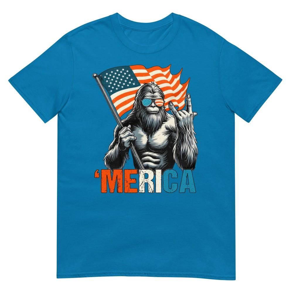 Bigfoot Merica Rock American Flag Patriotic 4th Of July TShirt