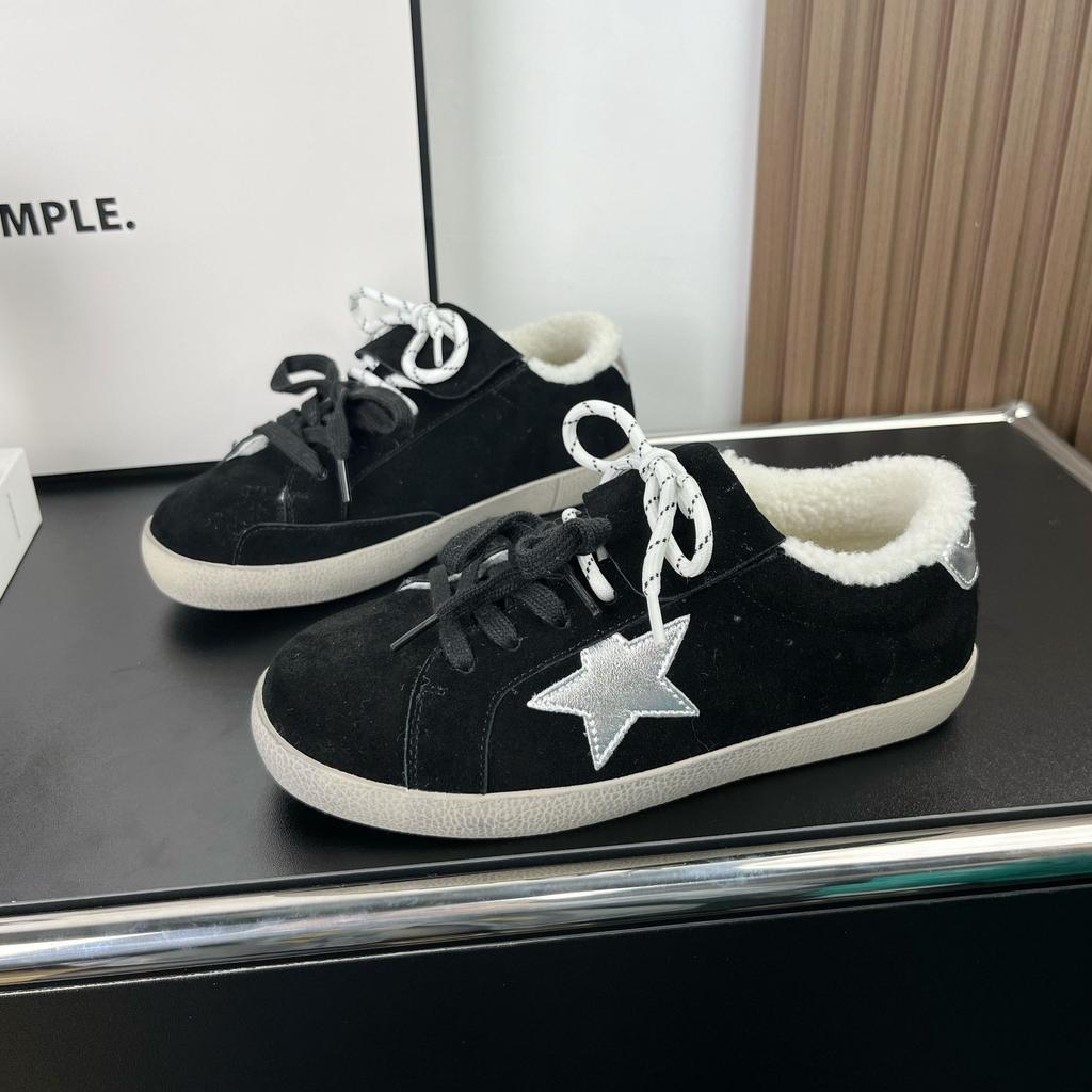 Leather Velvet Warm Star Board Shoes Women's Winter New Thick-soled Retro Casual Sports Cotton Shoes