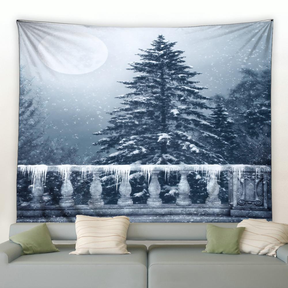Weiße Schneeflocke Weihnachtsbaum Kiefer Wandbehang Decke Wohnzimmer Schlafzimmer Studentenwohnheim Dekoration Vorhang Waldlandschaft Wandteppich