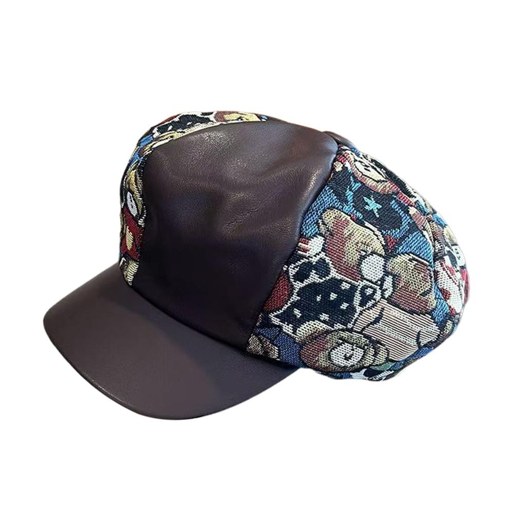 Bear Print Baseball Cap Retro Duckbill Cap Casual Sun Caps