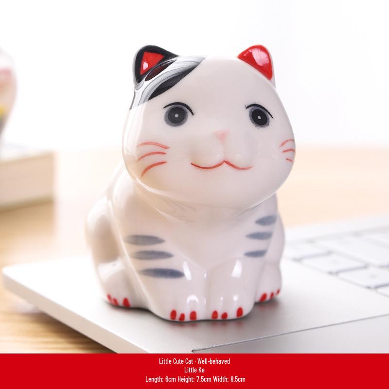 Ceramic Lucky Cat Ornament - Small/Medium Size for Home, Car, or Living Room Decoration - Cute Pet Gift