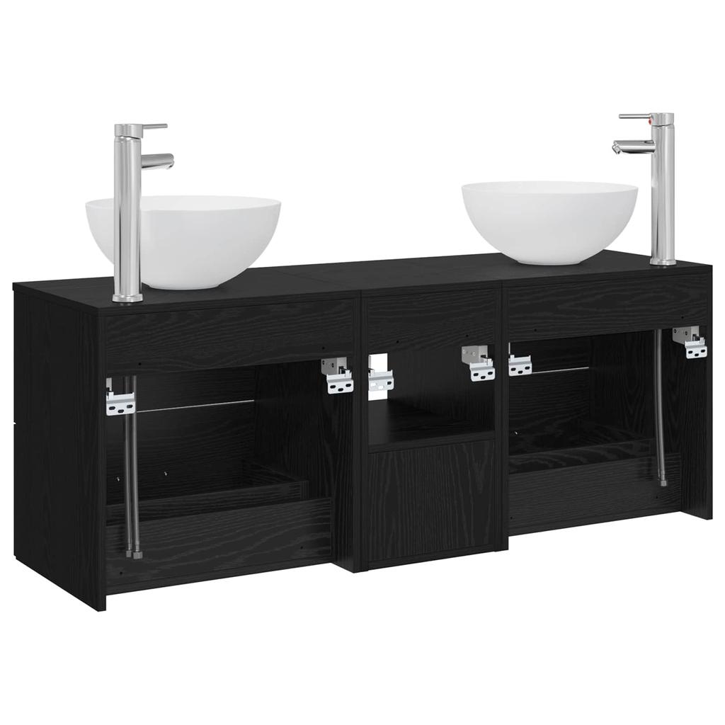 Bathroom Cabinet Set 3 Pcs Black Oak 49.5 X 41 X 64.5 Cm