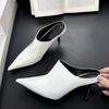 Fashion Sexy Pointy Toe Patent Leather Slippers Women 2025 Summer Elegant Thin High Heels Luxury Mules Slides Sandals Party Dress Shoes