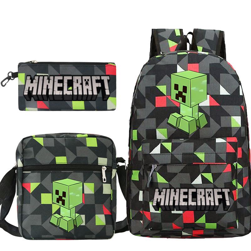 Game Minecraft Printed Children'S School Bag Oblique Span Bag Stationery Pencil Bag Student Backpack Set