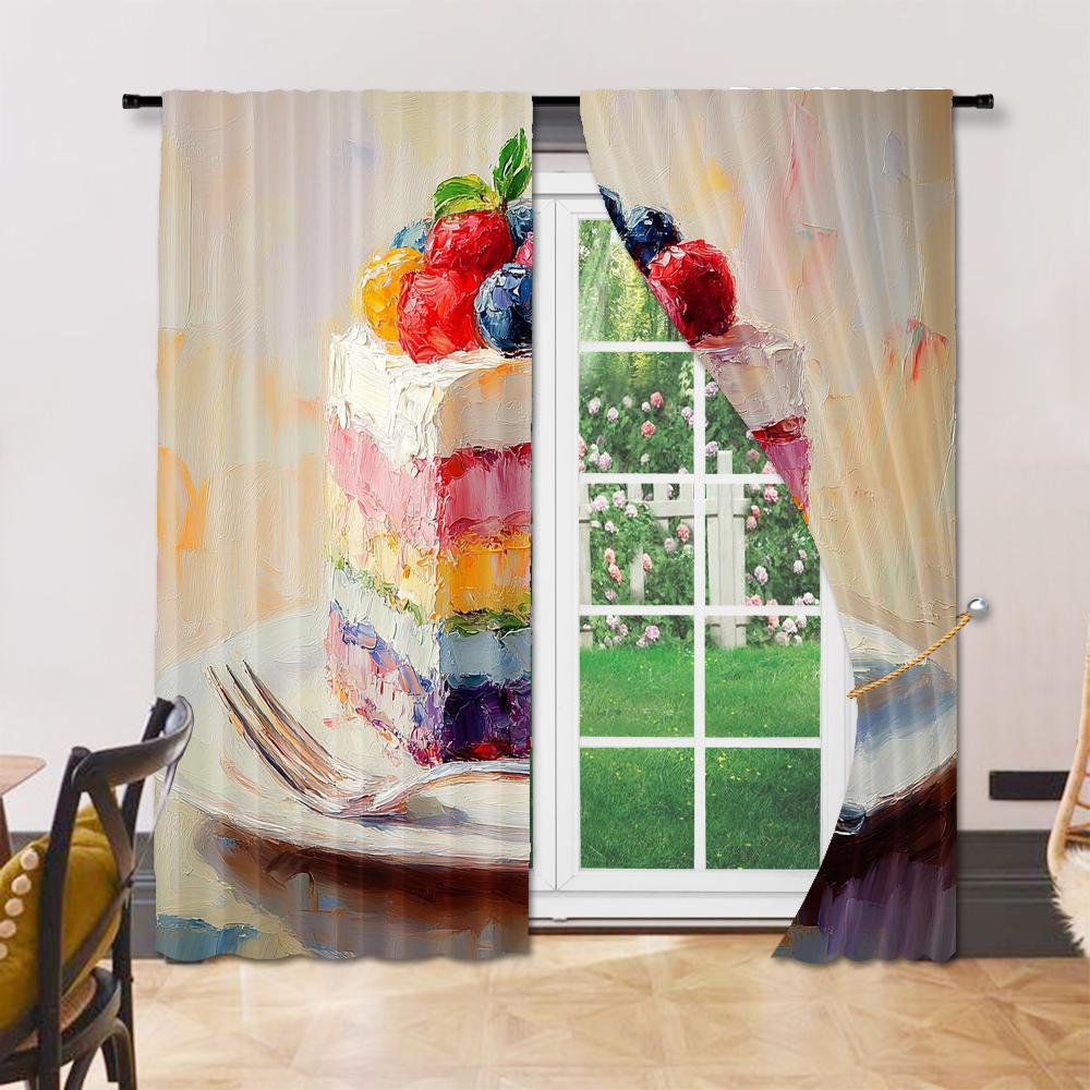 Versatile Polyester Transparent Curtains Home Decoration Retro Cake Use Bedrooms Living Rooms Curtain Set Of 2 Made Washable Area Ready
