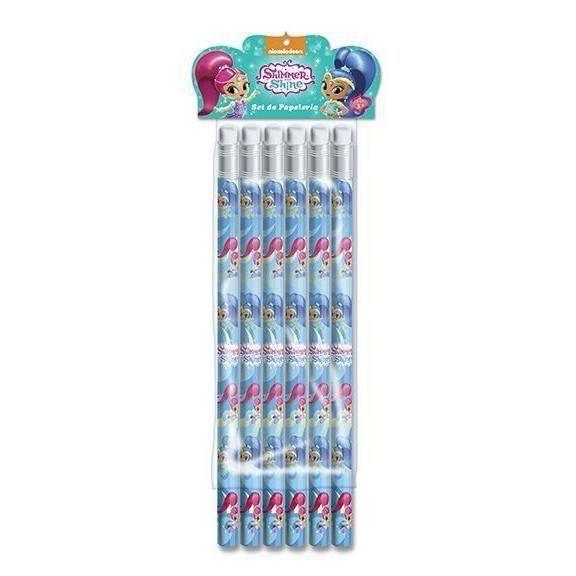 Crayon de papier - Shimmer et Shine - Lot de 6 - Multicolore - Avec gomme - Pour enfants