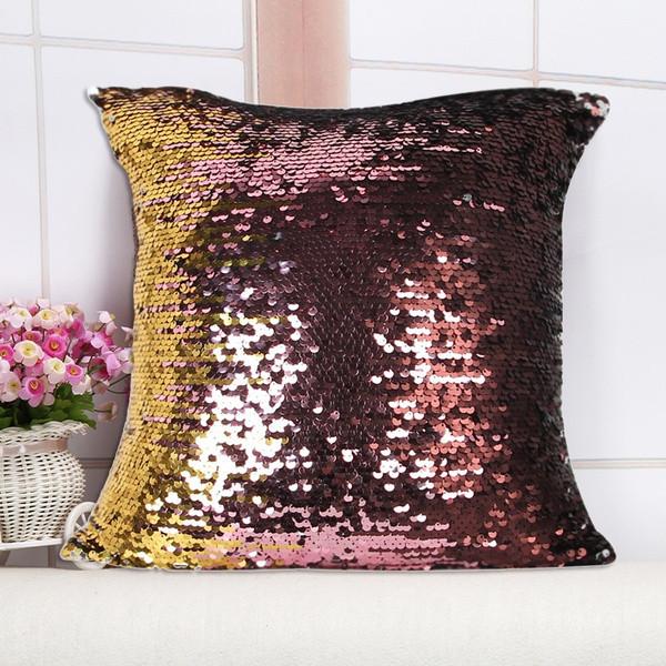 Case Dual Pillow Color Flip Sequin Cushion Cover Home Living Room Gift Decor