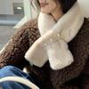 Damen Elegant Perle Plüsch Schal Einfarbig Kunstkaninchenfell Kreuzschal Snood JK Koreanische Mädchen Nackenwärmer Kragen Halstuch