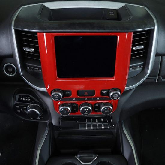 Red Central Control Navigation GPS Panel Screen Trim For Dodge Ram 1500 2018-21