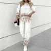 Women Floral Print Two Piece Outfit, Long Sleeve Crew Neck Top & Drawstring Jogger Pants Casual Tracksuit for Spring Autumn