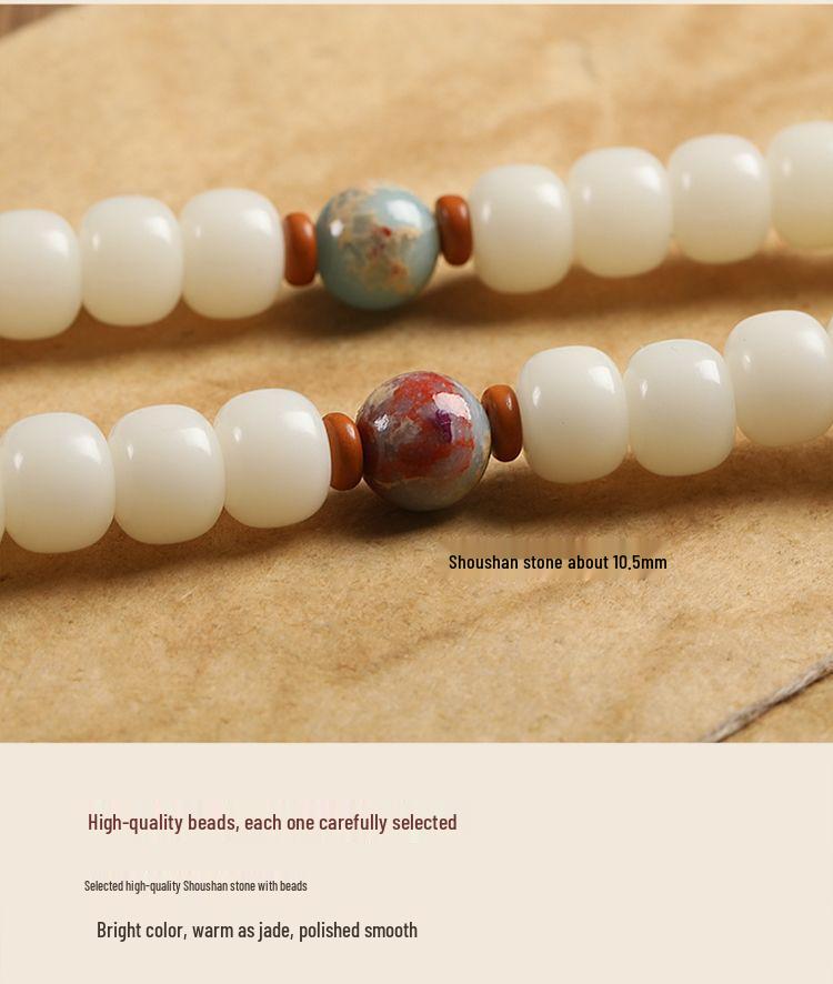 White Jade Bodhi Root 108-Bead Lotus Bracelet for Men and Women - Wenwan Prayer Beads