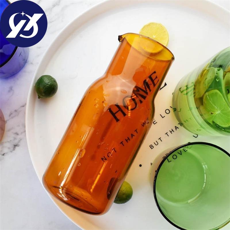 Japanese Style Transparent Candy Color Glass Teacup Set Simple Heat-Resistant Drinking Juice Cup With Tea Pitcher Water Bottle
