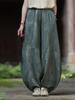 Damen-Retro-Leinenhose mit Batikmuster und weitem Bein im Laternen-Stil