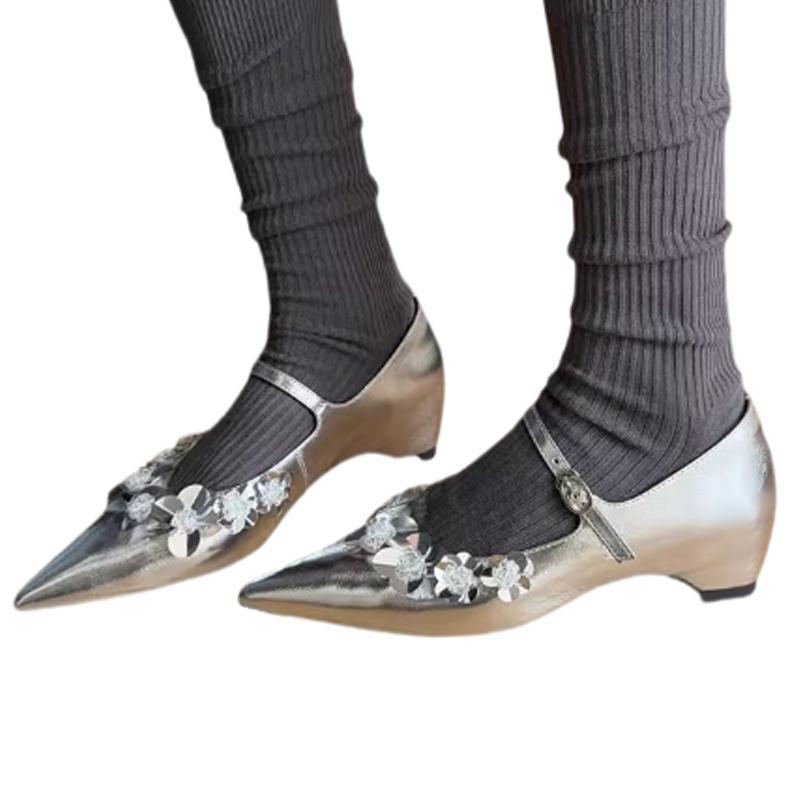 Crystal Women Mid Heels Shoes Pointed Toe Elegant Pumps Dress Woman Sandals 2025 Summer Trend Designer Zapatos De Mujer