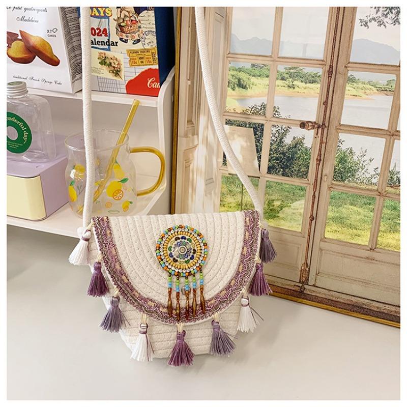 

Woven straw bag women s summer new niche messenger bag high-end bucket bag фиолетовый