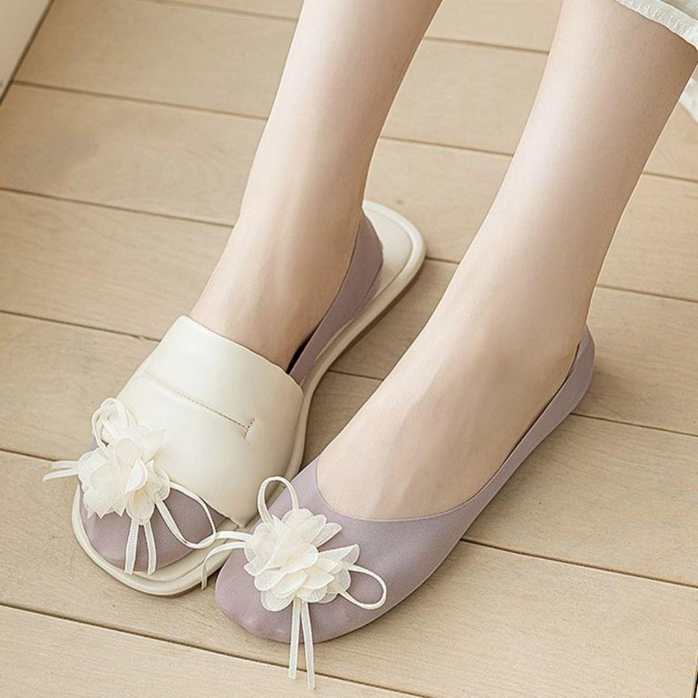 

Comfortable Flower Socks Breathable Bow Hosiery Casual Ice Silk Boat Socks Summer