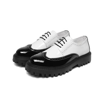 Zapatos Brogues de Moda para Hombre Zapatos Casuales Suela Gruesa Clásicos Negro Blanco Zapatos de Cuero Marca Calzado Masculino A4383