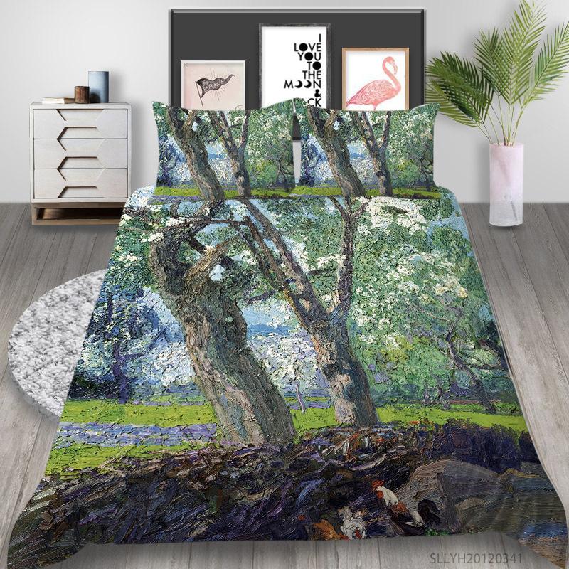 Creative Oil Painting Series Digital Printing Quilt Cover Pillowcase Two or Three-piece Set Polyester Source Factory