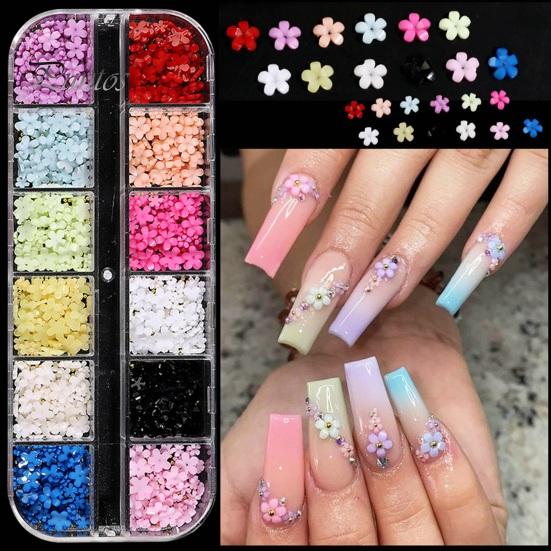 1 Box 3D Flower Nail Charms Multifunctional 12 Grid Design Phone Cases DIY Crafts Nail Art Supplies for Women