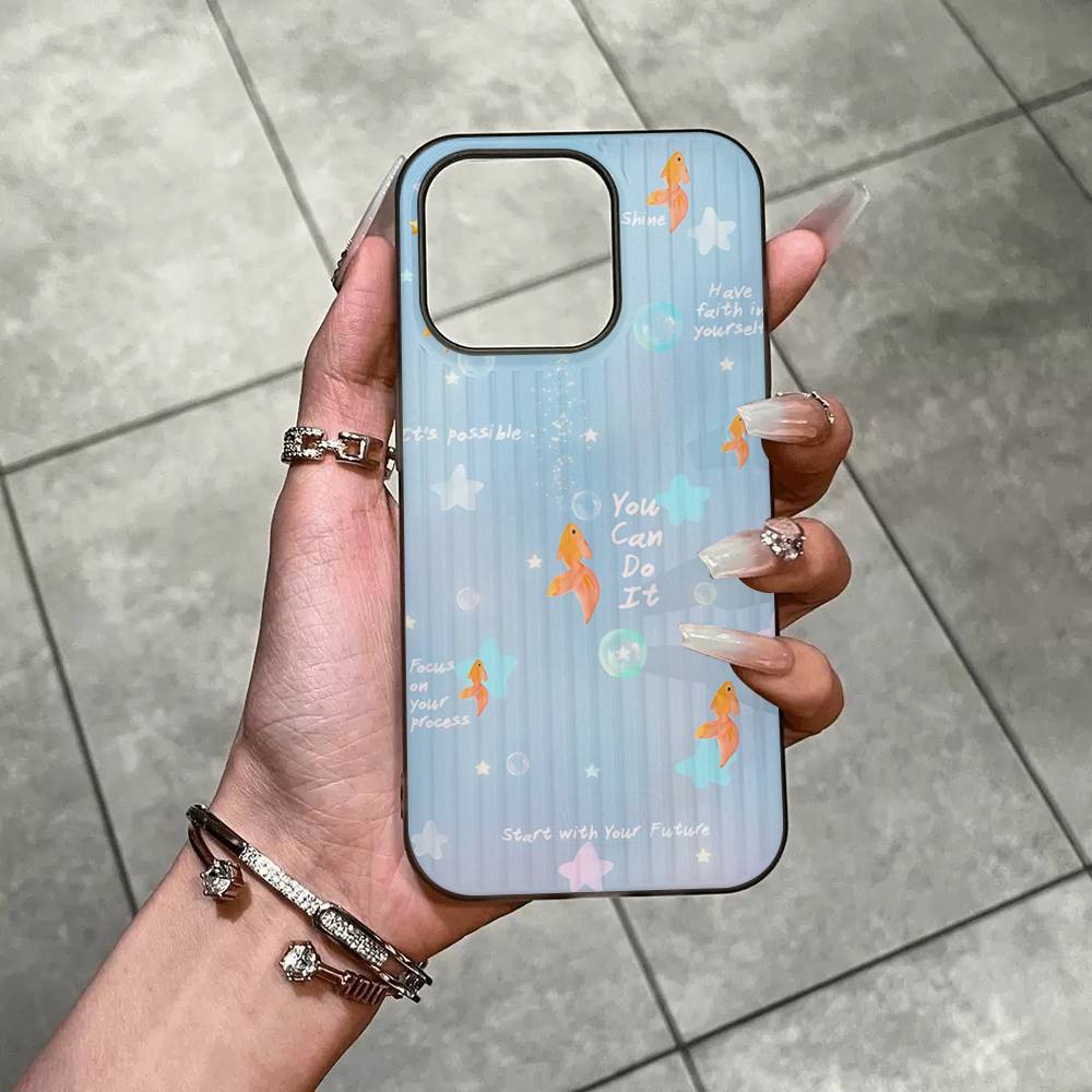 Fun Creative Cute Goldfish For IPhone 16 15 14 13 12 11 17 Pro Max Plus Wave Corrugated Phone Case Anti Drop Cover iPhone 15pro max