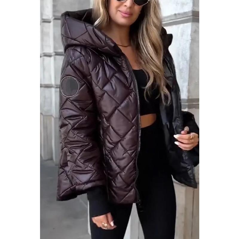 Rhombus Cotton Clothes European Beautiful Women's Coat Autumn and Winter New Light and Warm Cotton-padded Clothes Short Hooded Jacket Women