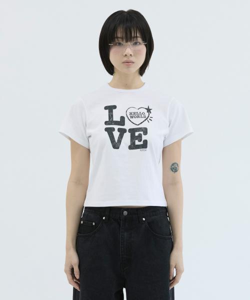 Mimdeowodeulobeu Dear World Love Crop T-Shirt_White