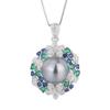 Platinum Grey Pearl Ring Tahiti Deep Sea Emerald Zircon Flower Necklace Earnail Set Jewelry Women