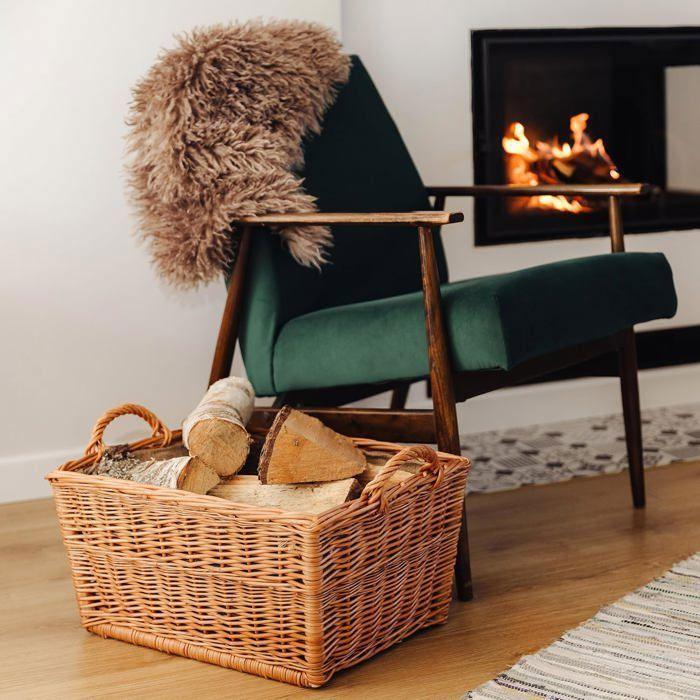 Panier à bûches - CREATIVE HOME - Naturel - Osier 100% naturel - Poignées jute - 47x33x30 cm