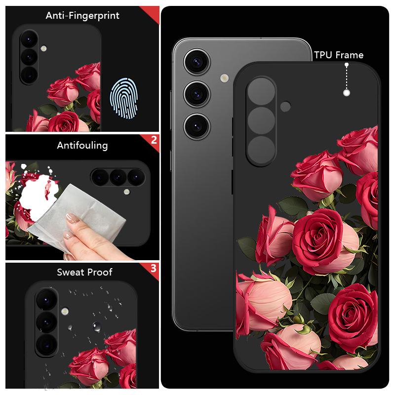 Lanyard Soft Case For Samsung Galaxy S24 S25 Ultra S23 S22 Ultra S21 S20 FE A14 A34 A15 A35 A52 A53 A54 A55 5G A16 A36 A56 Rose Flowers Case Cover