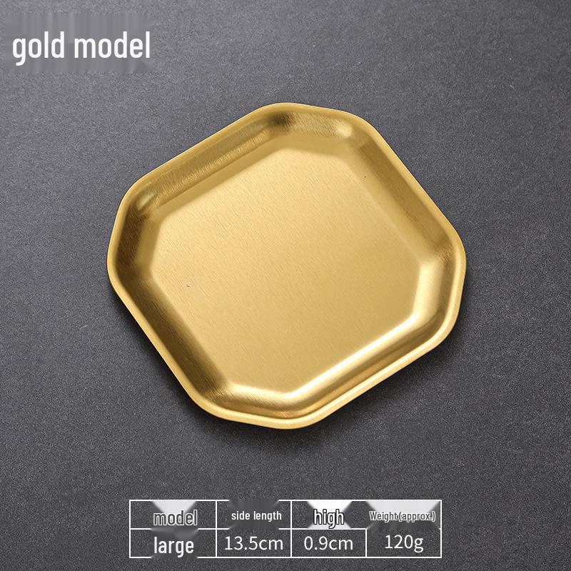 Korean Style 304 Stainless Steel Square BBQ Tray & Flat Bottom Pastry Plate - Gold Dinnerware