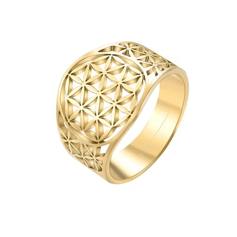 Edelstahl Großer Hohlblumen des Lebens Ring Verstellbar Heilige Geometrie Ringe Für Frauen Männer Schmuck