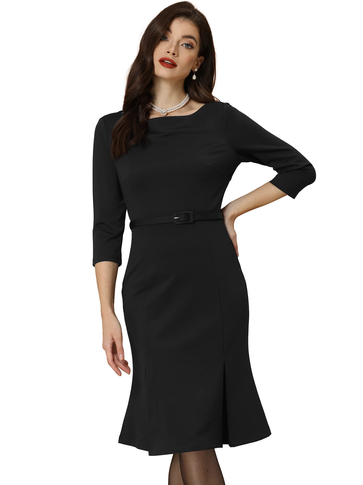 

Allegra K Women s Elegant Boat Neck Pleated Midi Dress, Black, Size L