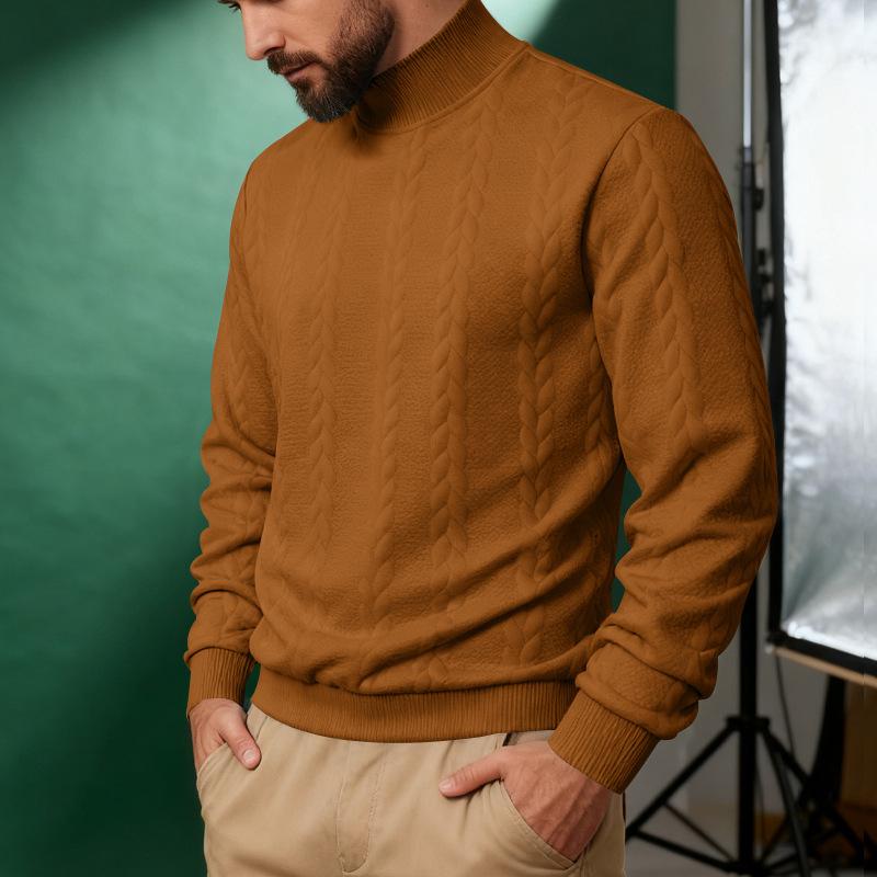 Men's Heavyweight American Style Cable Knit High Neck Winter Hoodie