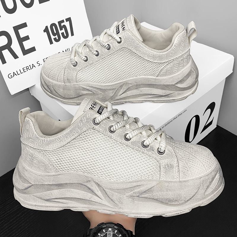 Sommer Herrenschuhe neue atmungsaktive Mesh weiße Schuhe trendige vielseitige Plateau Dirty Shoes lässige Dad Shoes